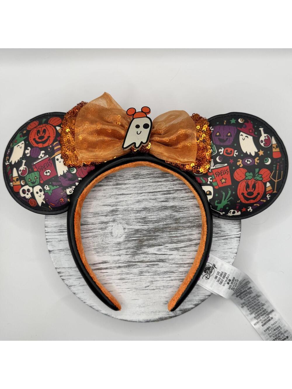 Disney Parks Halloween Ghost Glow in the Dark Minnie Mouse Ears Headband BNWOT